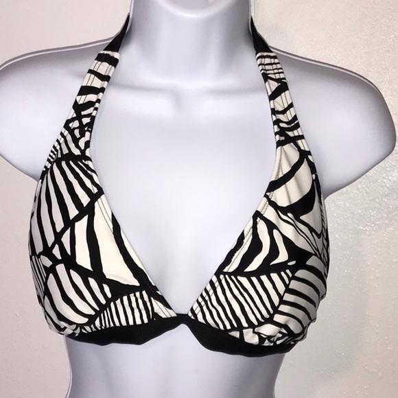 A Pea on a Pod Black & Ivory Bikini Top Size Large - Picture 1 of 8